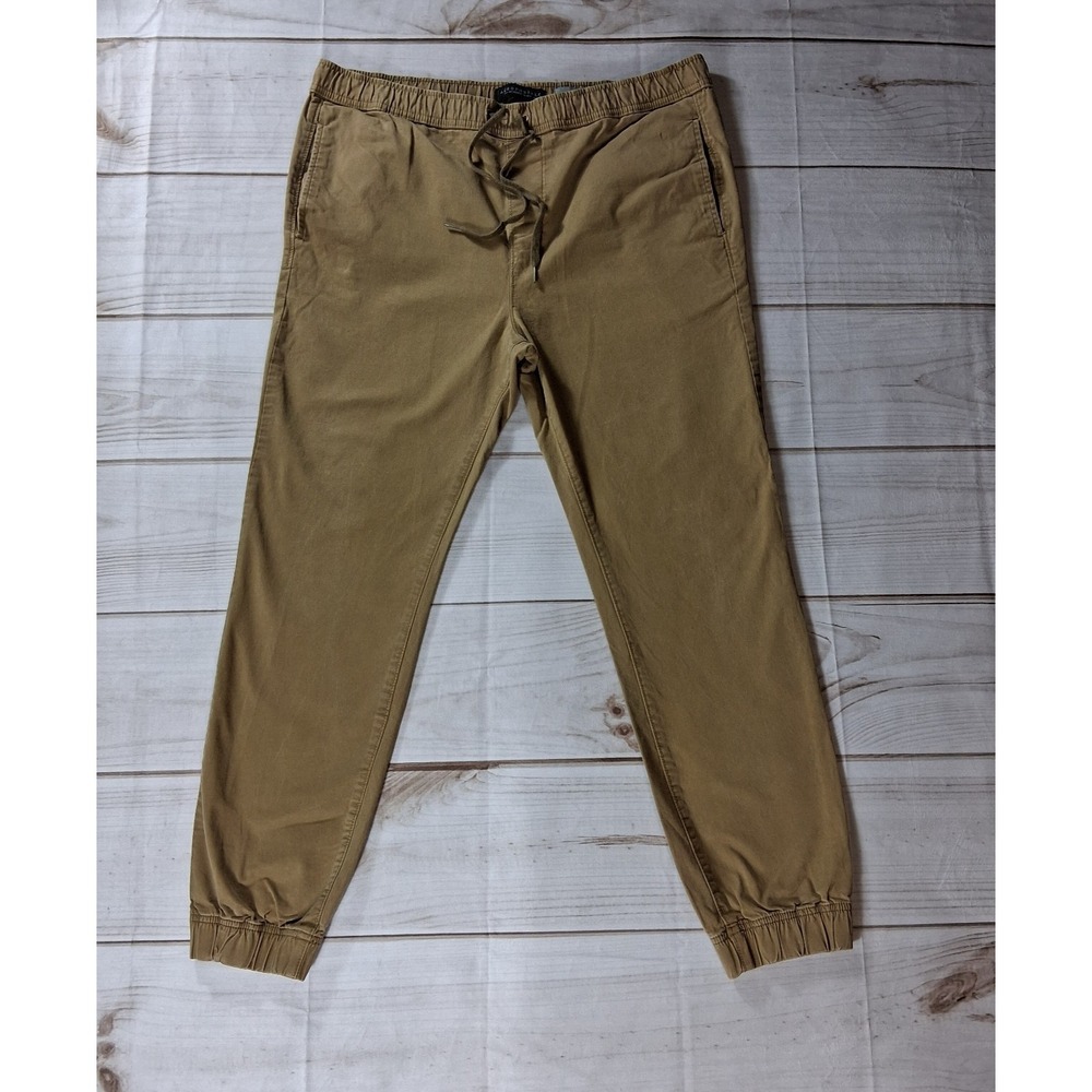 Aeropostale Jogger Pants Mens L Khaki Tan Drawstring Elastic Cuff Cotton Stretch